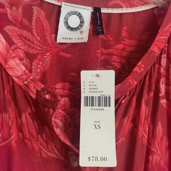 NWT - Anthropologie Akemi & Kin Floral Blouse - Picture 5 of 6